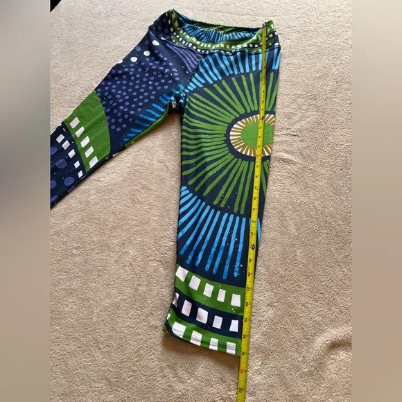 Loony legs sz L “Ethno Pop” blue green funky wild print fun Print Leggings EUC - Picture 4 of 8